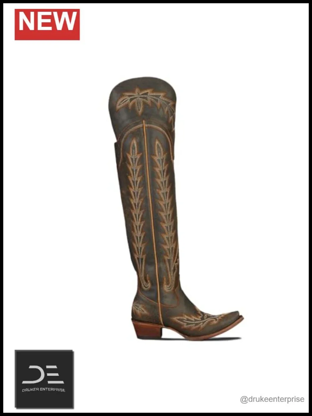 Over the Knee Cowgirl Boots Embroidered Chunky Heel Faux Leather Western Thigh